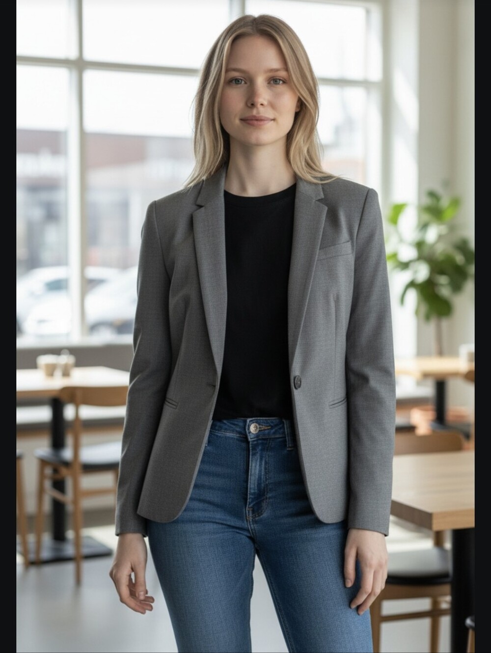 New! Calvin Klein Womens 1 Button Blazer In Gray. Size 16.